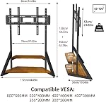 Floor TV Stand for 65-100 Inch TVs,Adjustable Heights TV Mount Stands with Large Wood Shelf and Wheels,Modern Living Room Rolling TV Stand, Up to 220 lbs,VESA 800x600mm,Walnut(VC-Z1188)