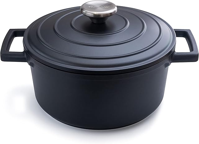 Non-Stick Aluminium Pot with Lid Sturdy Deep Dutch Oven Casserole Pot with Ergonomic Handles 4L, 24cm Oven Safe Cooking Pot by Nuovva