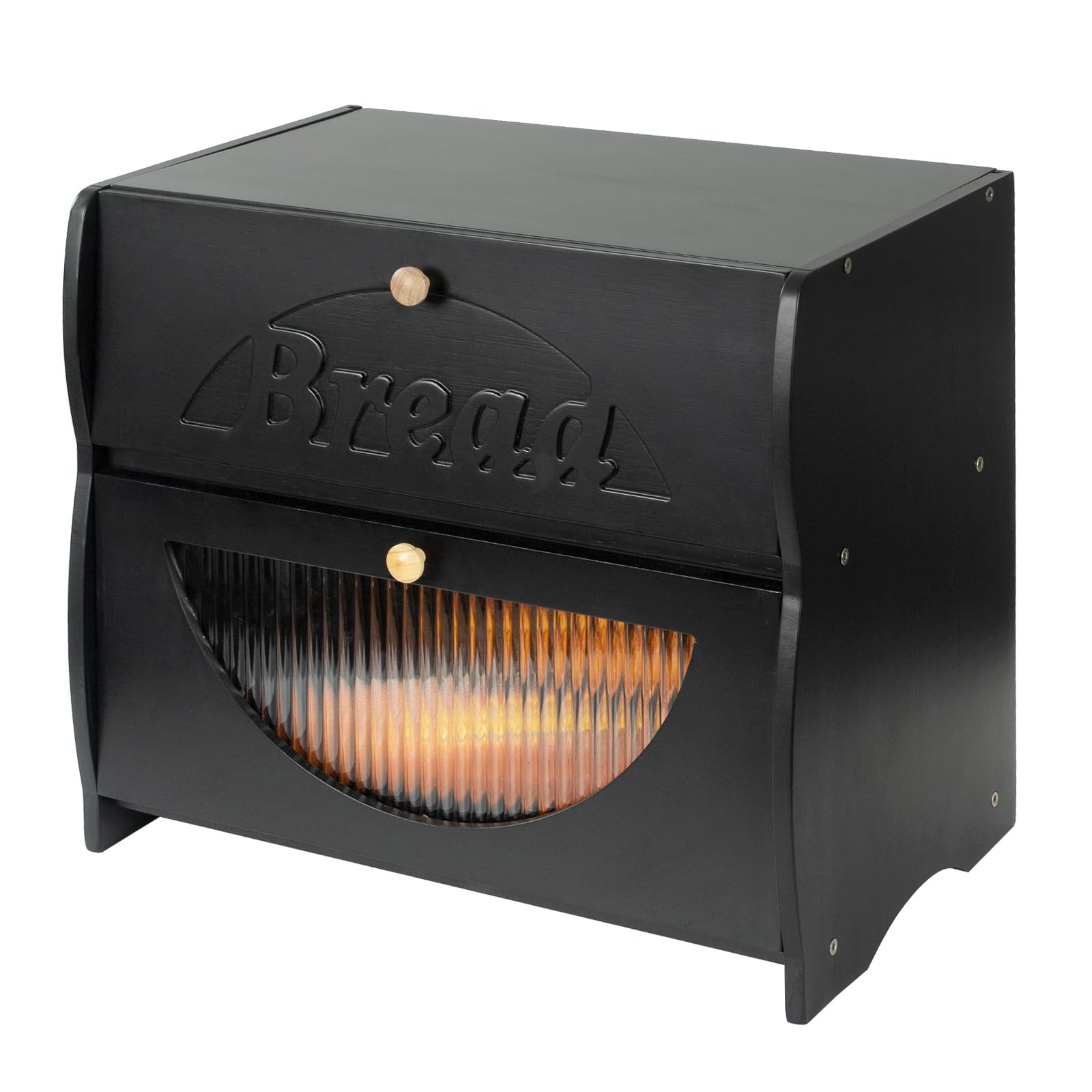 HOMEKOKODouble Layer Large Bread Box for Kitchen Counter, Vintage Design Wooden Large Capacity Bread Storage Bin (Black)