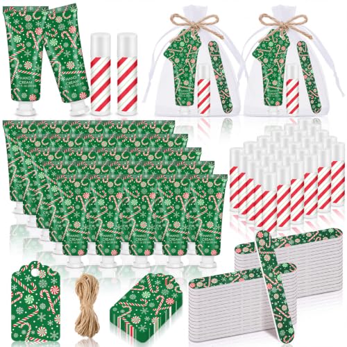Leelosp 24 Sets Christmas Candy Hand Cream Lip Balm Nail File Gifts Bulk