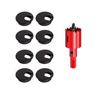 TuTuYa 8PCS Desk Grommet 1.5 Inch, 38mm Black Desk Cable Grommet Desk Cable Hole Covers with Hole Saw, Cable Pass Through, Ideal Solution for Office and Home Table Cable Black,1-1/2 Inch