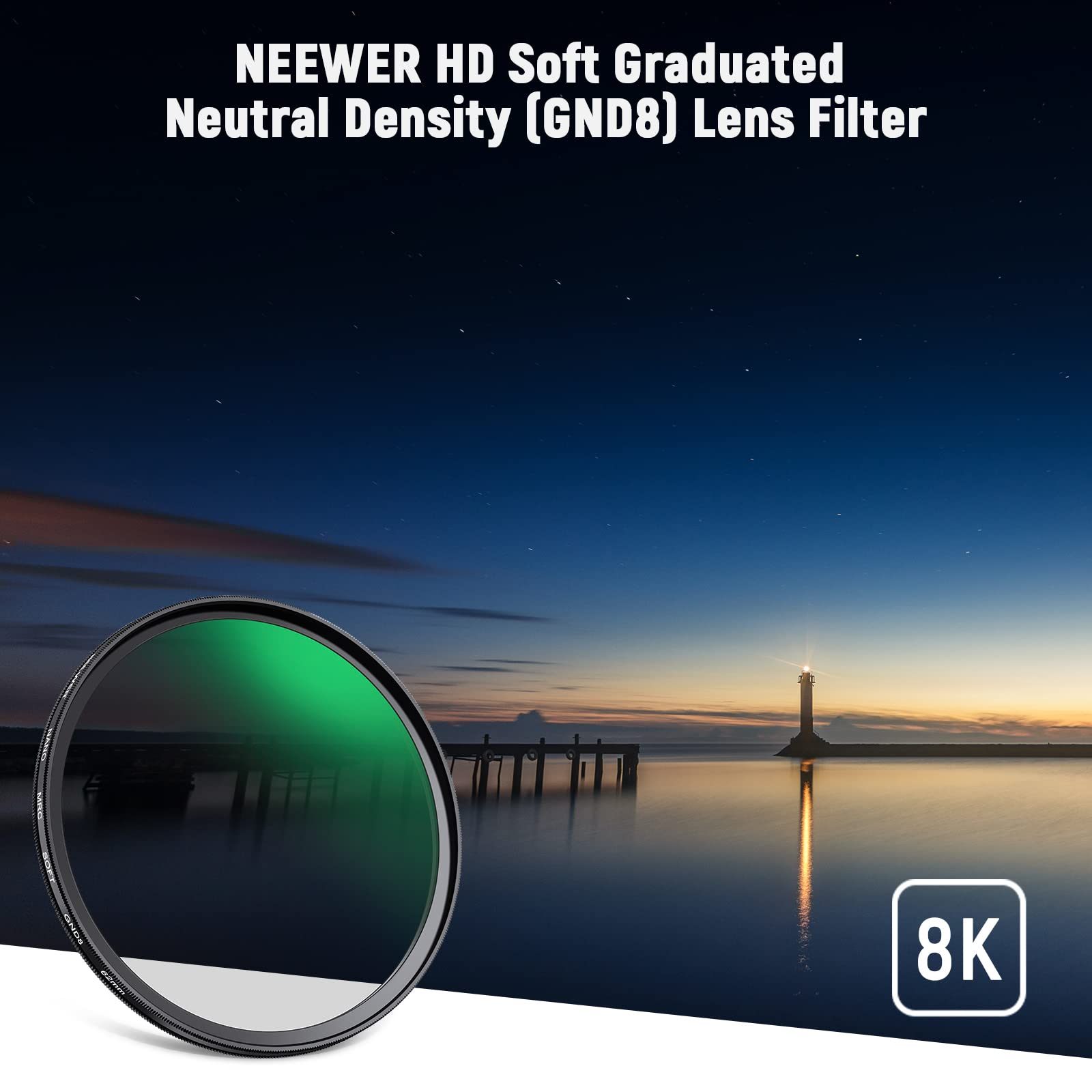 NEEWER 62mm HD Soft GND8 Verlaufsfilter, 3 Blendenstufen (0,9) weicher Grauverlaufsfilter mit 30 lagiger Nanobeschichtung/wasserabweisend/Kratzfest/Antireflexion für ausgewogenen Lichtanteil