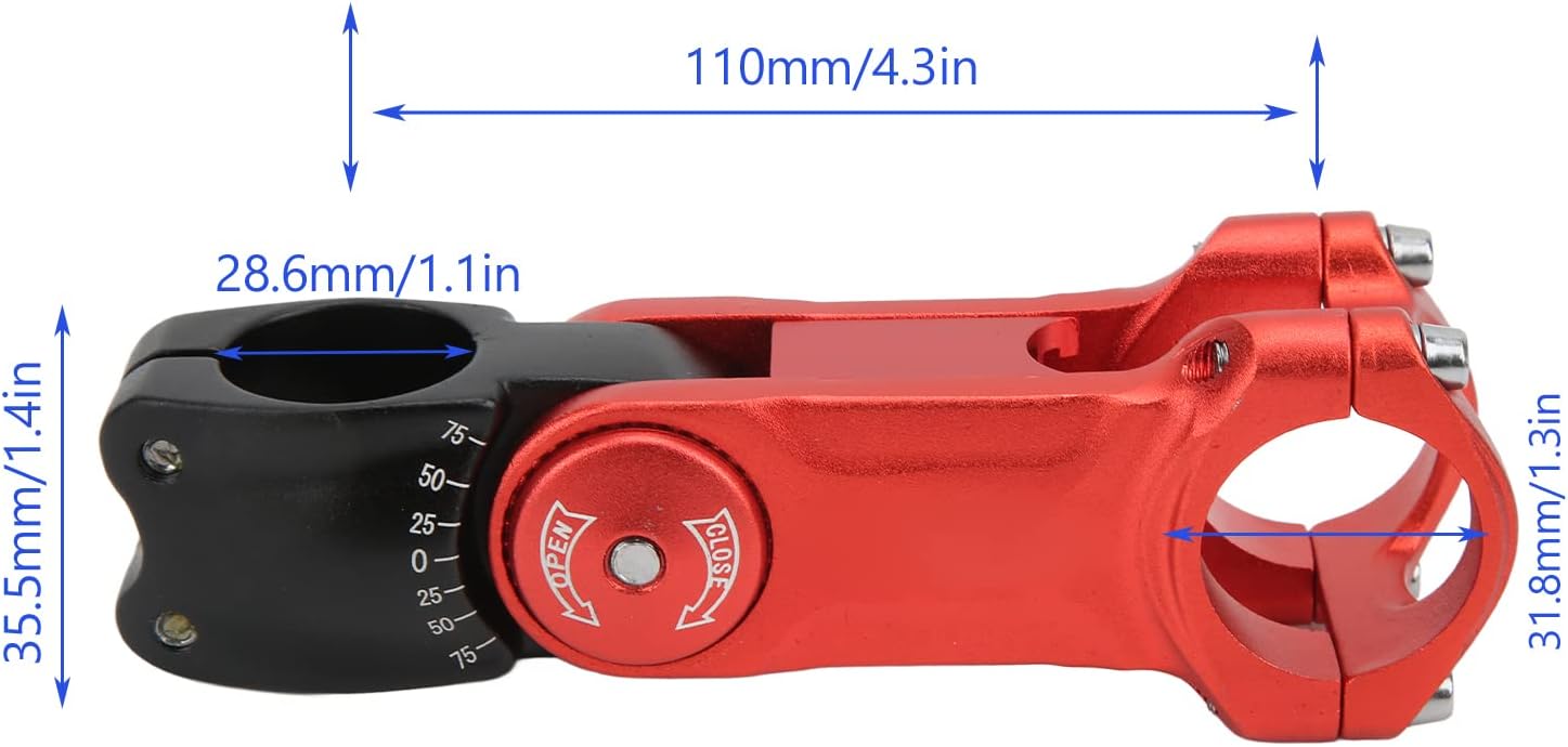 Bike Stem, Adjustable Hollow Lightweight CNC Machined Handlebar Extender for Mountain Road Commuters Off-Road Cyclists