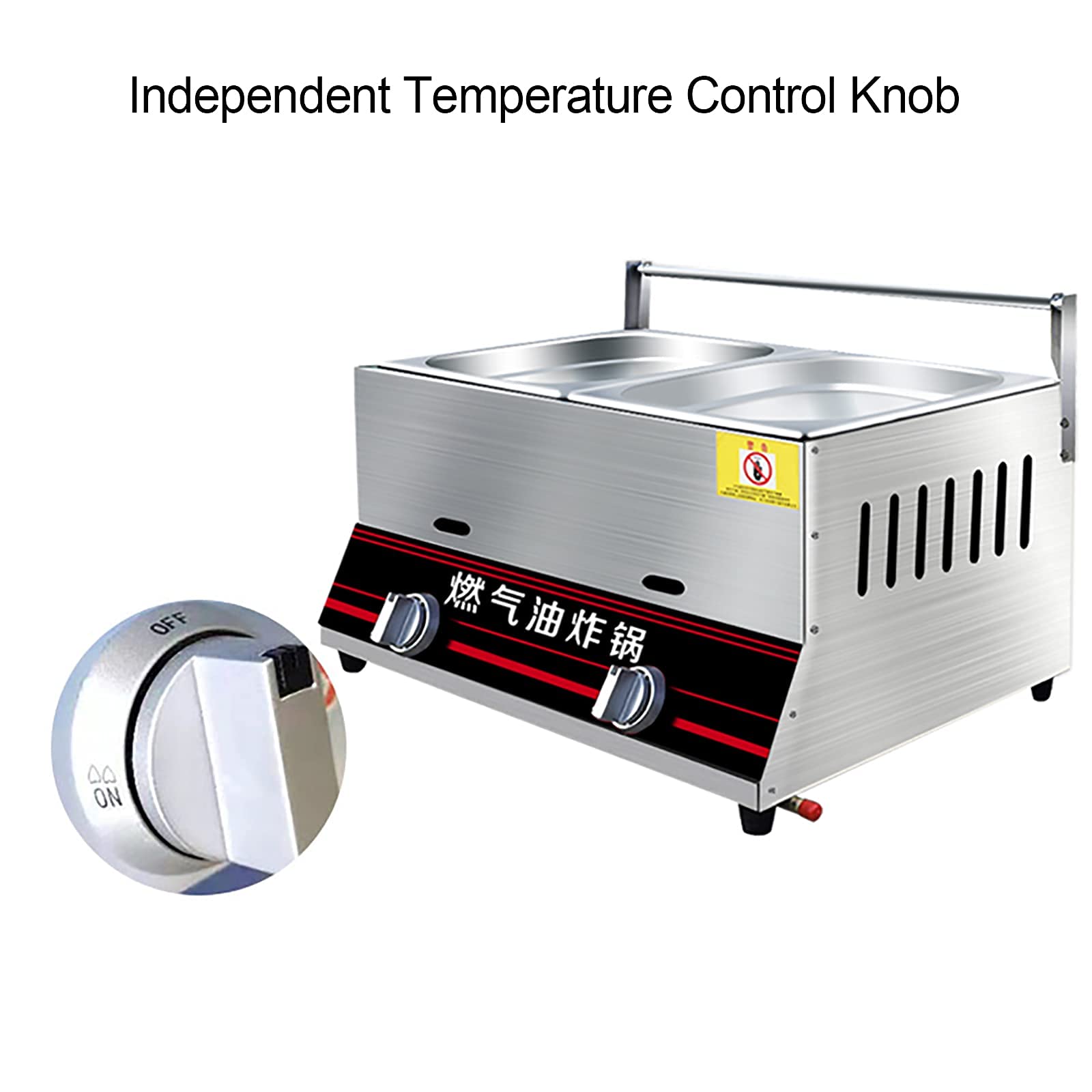 Gasfritteuse mit Korb und Deckel, Hähnchenchips-Fritteuse aus Edelstahl mit Metallrohr für gewerbliche Heimküche