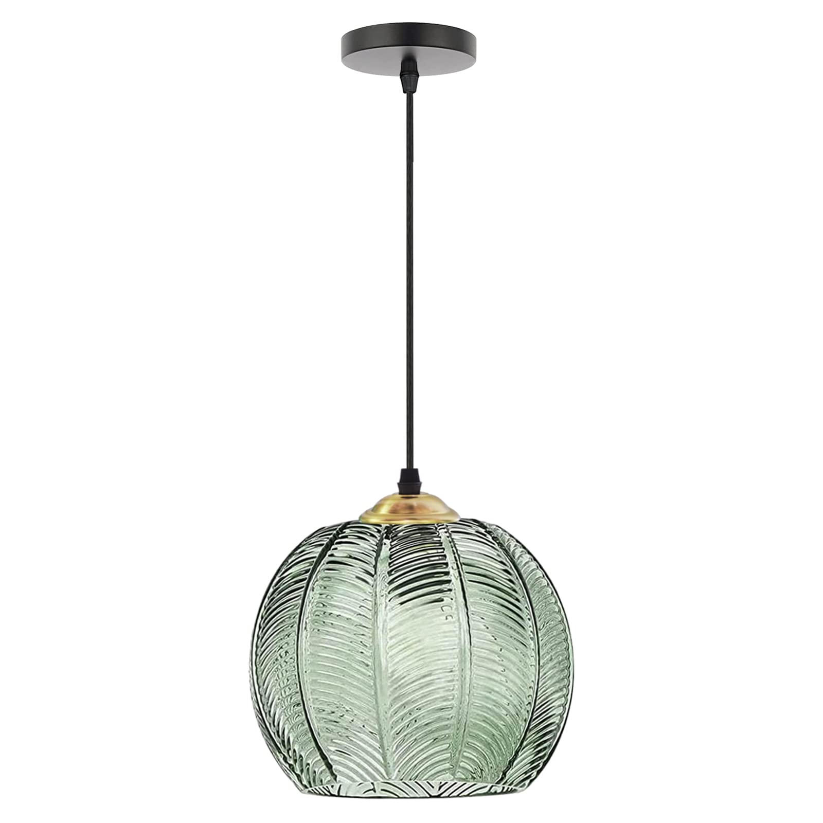 Lámpara colgante de cristal verde con rayas y cable ajustable 8