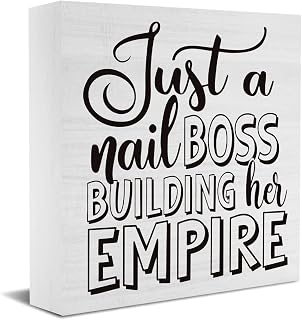 Nail Tech Boss Empire Decor Wooden Box Sign for Home Girls Bedroom Salon Beauty Shop, Women Nail Technician Christmas Birthday Gifts, Just a Nail Boss Building Her Empire 5 × 5 in