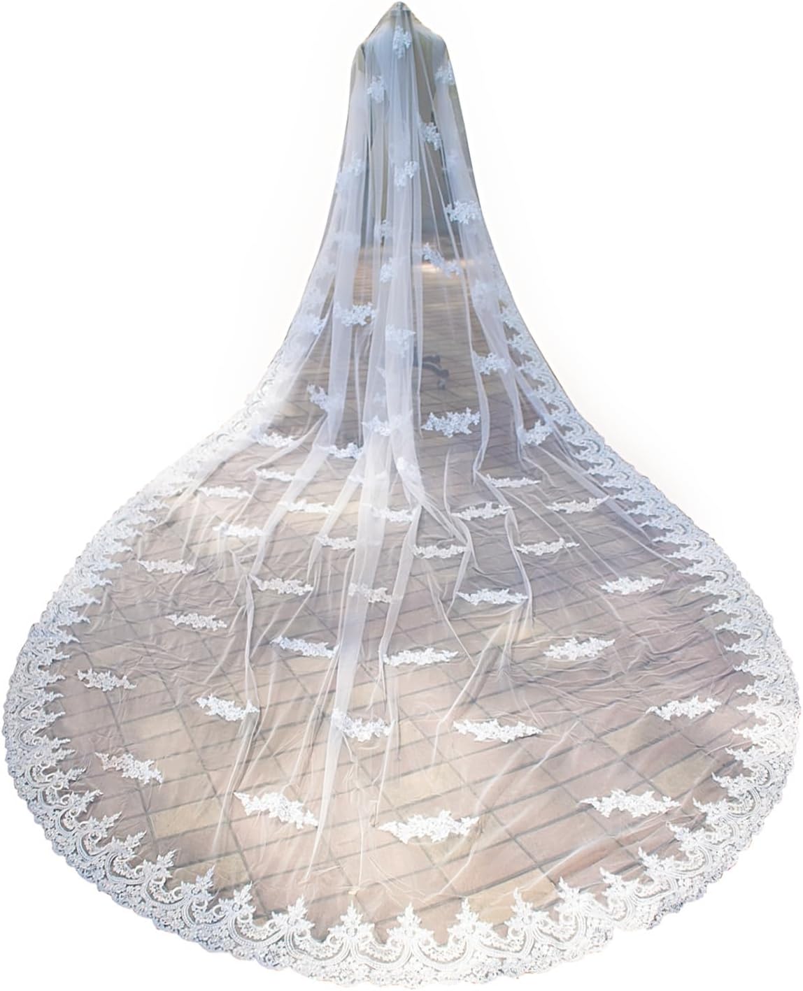 Newdeve Ivory 5M 1T Wedding Veils Cathedral with Rhinestones Crystal