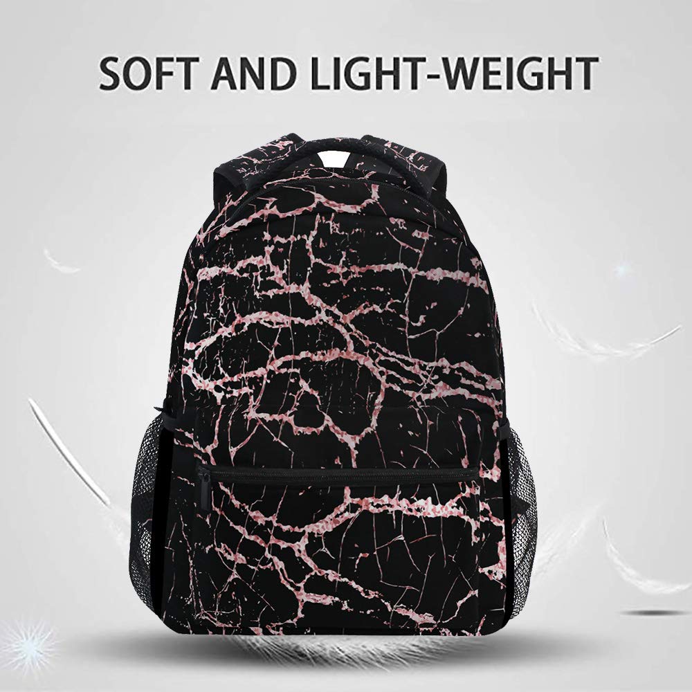 Rose Black Marble School Backpack Stone Student Laptop Bookbag for Teen Boys Girls Laptop Women Casual Travel Daypack