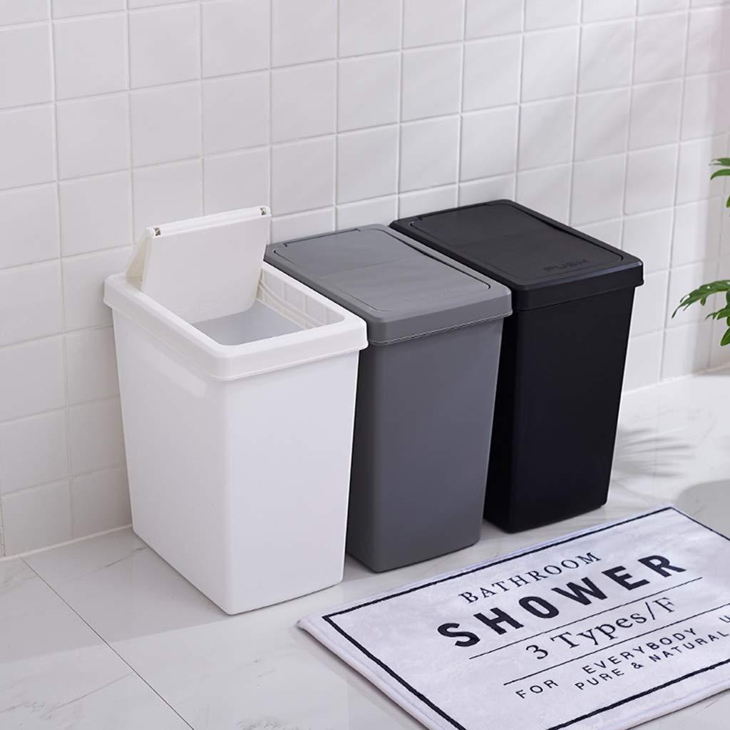 Trash Can Simple Sliding Lid Kitchen Trash Can Sealing with Large Pressing Ring 18L Plastic Push-Type Waste Paper Basket for Home Office Waste Basket (Color : White) (White)