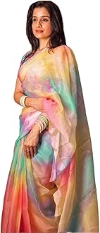 Satrani Women'S Organza Jacquard Border Saree With Unstitched Blouse Piece