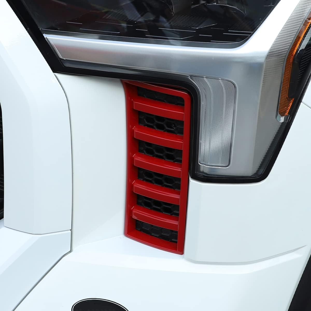 Car Air Inlet Vent Grille Cover Compatible with Tundra 2022 2023 2024 2025+,Front Exterior Air Inlet、Front Headlight Grille Frame Mesh Bezel Cover (Red)