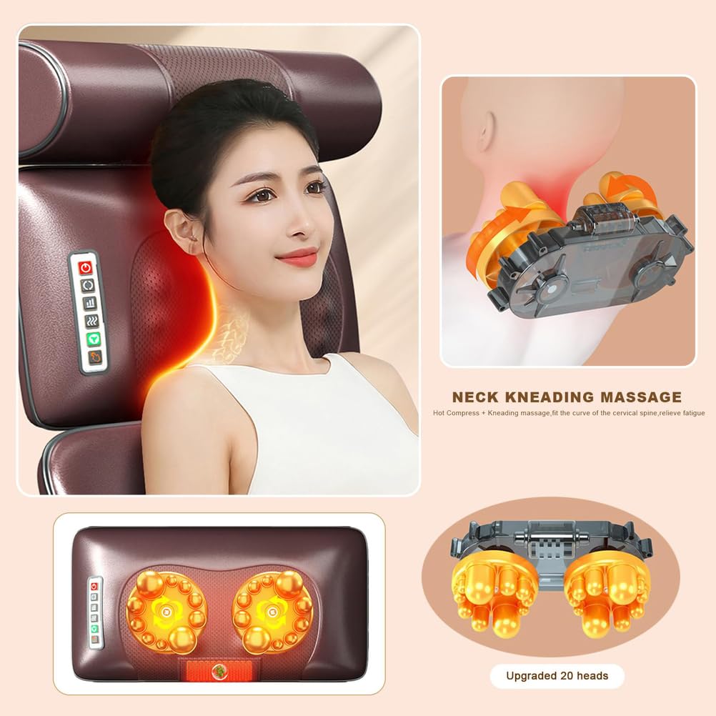 Colchoneta De Masaje con Calor y 10 Motores para Cuerpo Completo | Colchón de masaje vibratorio de piel sintética con almohada cervical desmontable y airbag lumbar