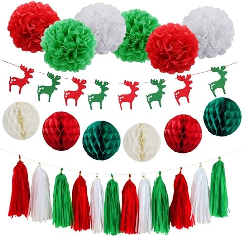 Home Decor Christmas Reindeer Hanging Honeycomb & Jolly Buntings Jumbo Set