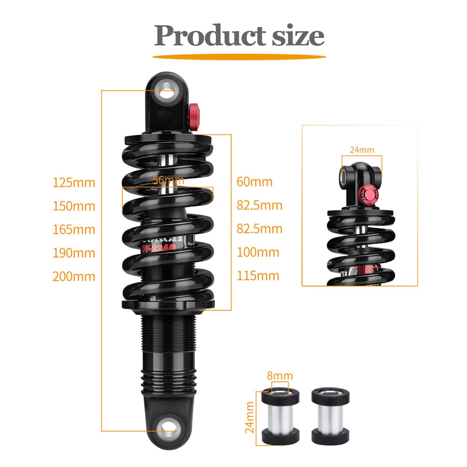 Rower górski Tylny amortyzator Rowerowy tylny wstrząs sprężynowy żółciowy, Coil Spring Black, 125mm (4.9") 150mm(6") 165mm(6.3") 190(7.5") 200mm(7.87") 650/750/1500Lbs (Size : 150mm*650Lbs)