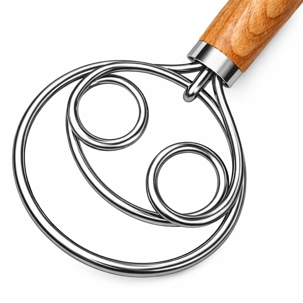 Batidor de masa danés para masa madre – Batidor holandés de acero inoxidable de 13 pulgadas para masa, herramienta de mezcla de pan para cocina y hornear