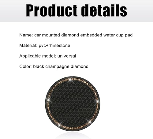 Miniatura 3 de Fogfar Pack-2 Posavasos para automóvil, posavasos antideslizantes de 2.76 pulgadas, portavasos universales antideslizantes (negro con diamante rosa)