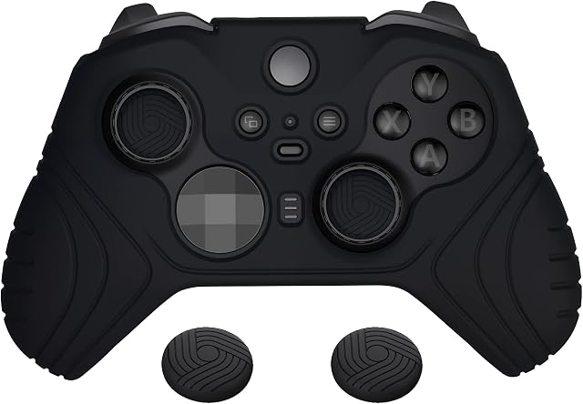 playvital Samurai Edition Anti Slip Silicone Case Cover for Xbox Elite Wireless Controller Series 2, Ergonomic Soft Rubber Skin Protector for Xbox Elite Series 2 with Thumb Grip Caps - Black