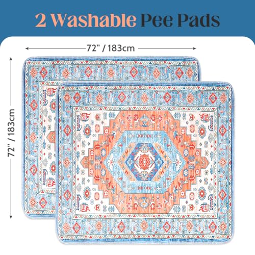 Image of Washable Pee Pads for Dogs, 2 Pack Reusable Puppy Training Pads 72 inchx72 inch Super Absorbent Waterproof Dog Training Pads, Non-Slip Potty Pads, Whelping Pads Litter Mat Orange /Mix