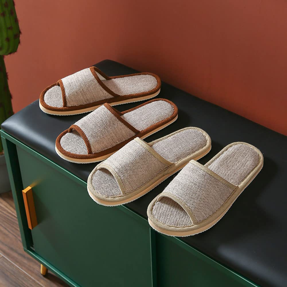 Set di 6 paia di pantofole in lino, per ospiti, con punta aperta, pantofole da bagno, antiscivolo, lavabili