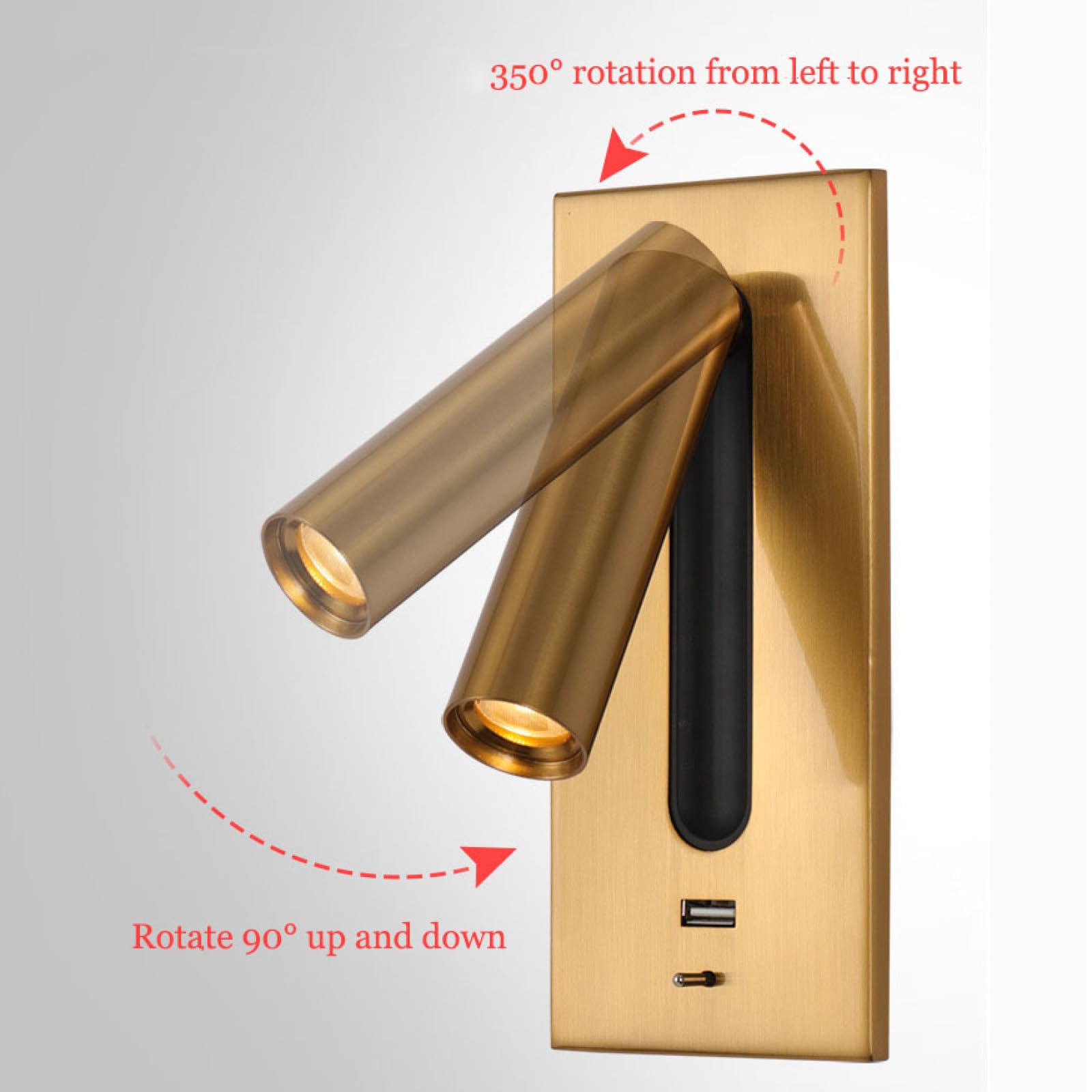 Wandleuchte LED mit USB-Anschluss, verstellbare Drehung, Nachttisch-Leselicht mit Schalter und Schnittstelle