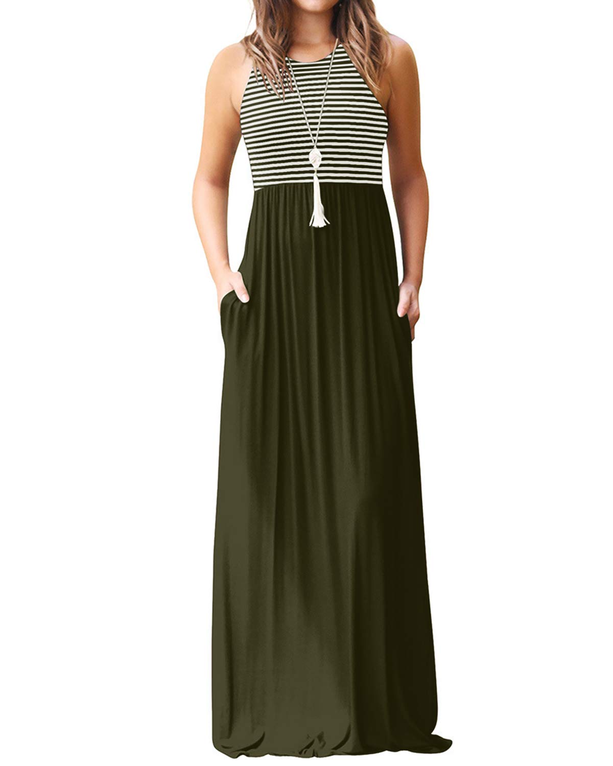 YOINS Maxikleider Damen Strandkleid Sommerkleid für Damen lang Ärmellos Strandmode mit Streifen