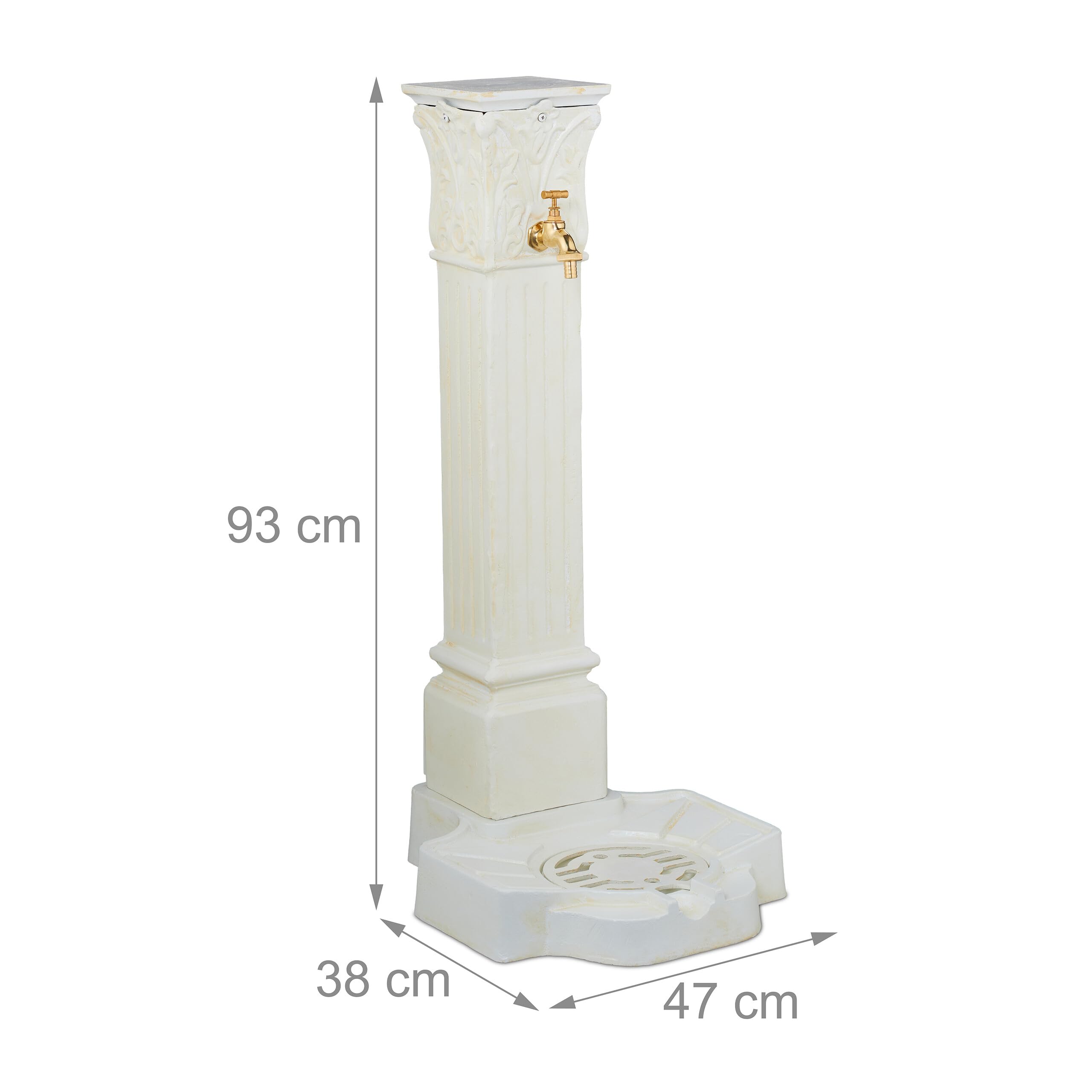 Relaxdays Fuente de Pie Antigua Aluminio Fundido 93x47x38 cm Blanco Latón