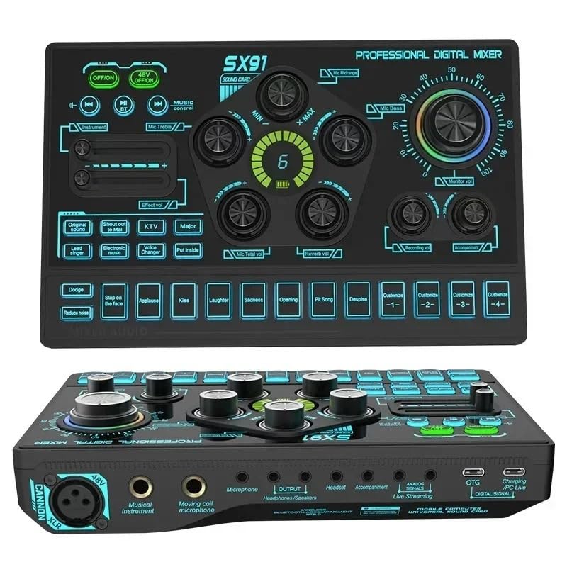 Kontroler DJ-ski, SX91 Karta dźwiękowa USB Mikser dźwięku Profesjonalny wzmacniacz konsoli miksującej