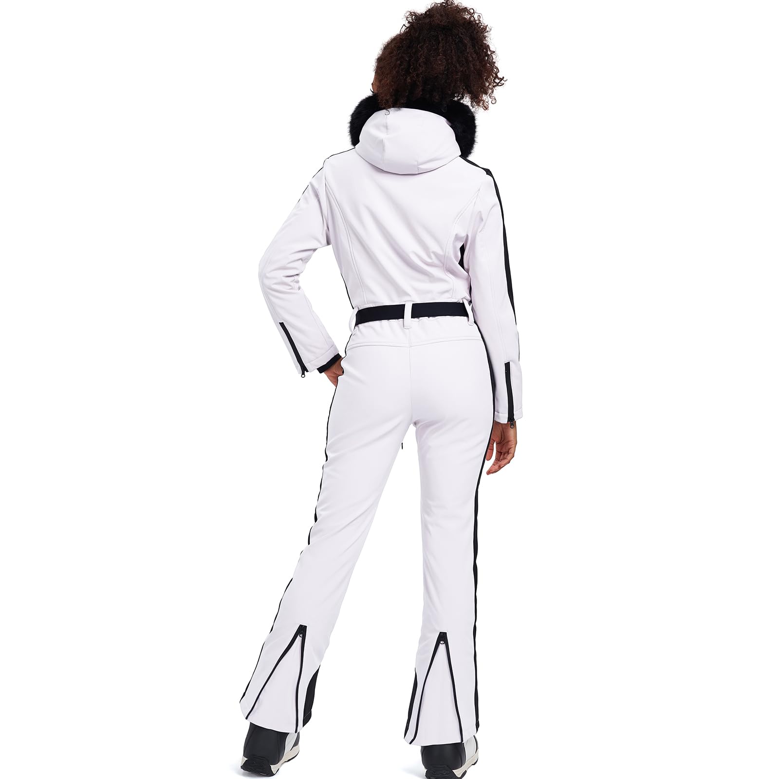 HOTIAN Damen Skianzug Einteiler Skioverall Winter Warme Damen Schneeanzug Wasserdicht Winddicht skibekleidung Schneeoverall Jumpsuit Mit Kapuze White S