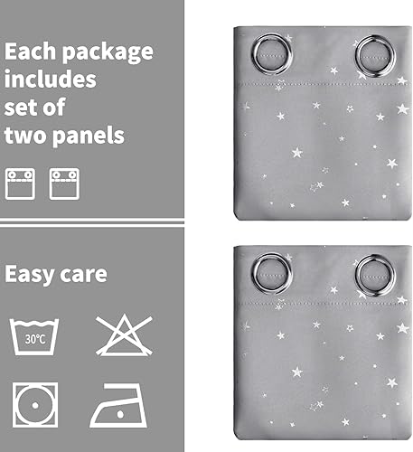 Miniatura 6 de BGment - Cortinas opacas para dormitorio con ojales aislamiento térmico estampado de estrellas plateadas para oscurecer la habitación para sala de