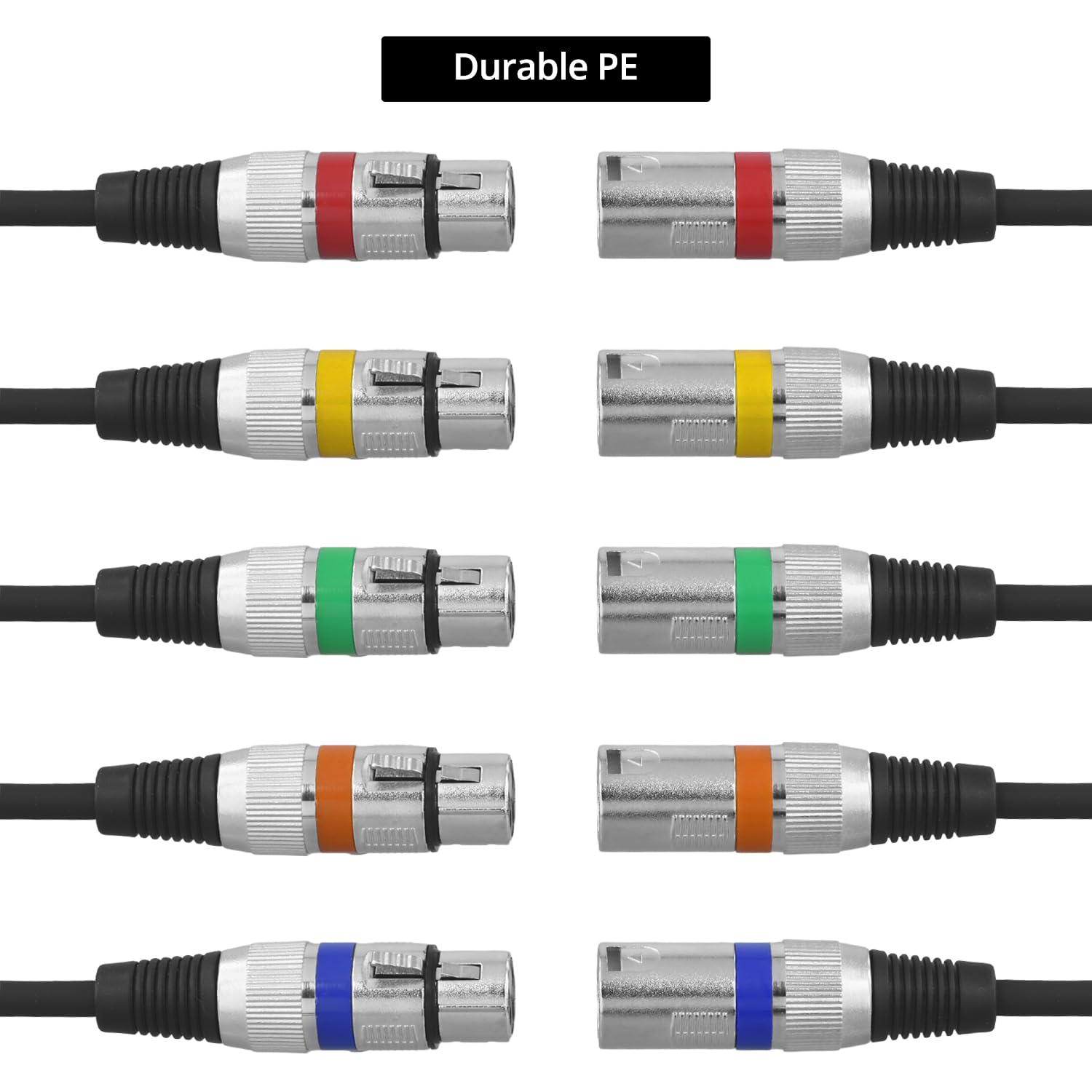 QWORK® 5M XLR Male to Female Microphone Cable, 3-Pin Anti-interference for Speaker Audio Mixer, 5Pcs - Image 3
