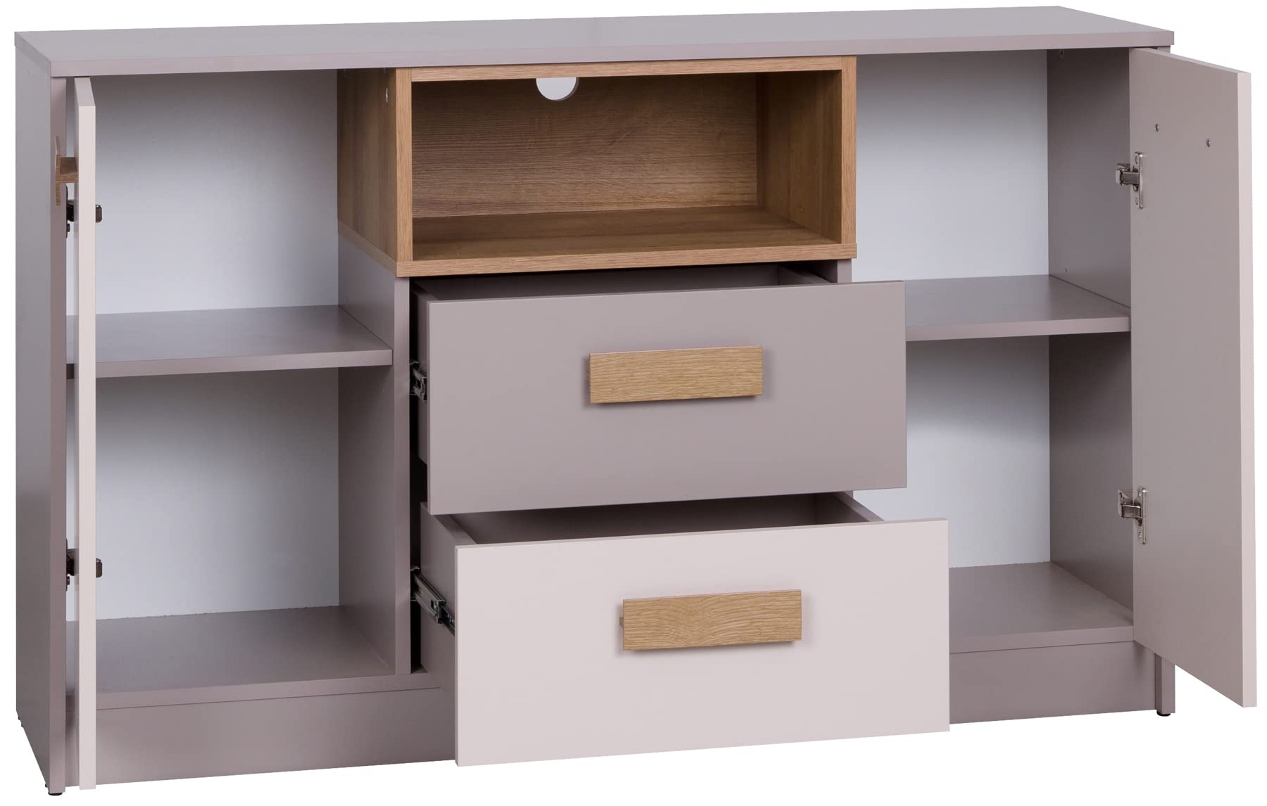 Marmex Kinderzimmer Komplettes Set Grant D, im Set: Kleiderschrank G1, Geschlossener Büchregal G6, Kommode mit Schubladen G5 - Farbe Weiß + Riviera Eiche