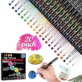 RICOS COL COLORES BRILLANTES ： El juego de bolígrafos acrílicos contiene 20 colores básicos brillantes, que incluyen: rojo, amarillo, azul, verde, naranja, púrpura, dorado, plateado, blanco, gris, negro y algunos colores de transición. Estos colores son suficientes para dibujar varios patrones. Además, también puede mezclarlos con agua para lograr un efecto de acuarela y crear otro color mezclando el color.
