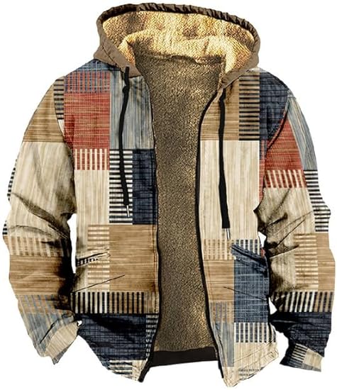 3D Etnische Azteekse Gedrukt Fleece Rits Hoodies Voor Mannen Winter Warme Jas Retro Lange Mouw Vest Jas Sportkleding, # 3, XL
