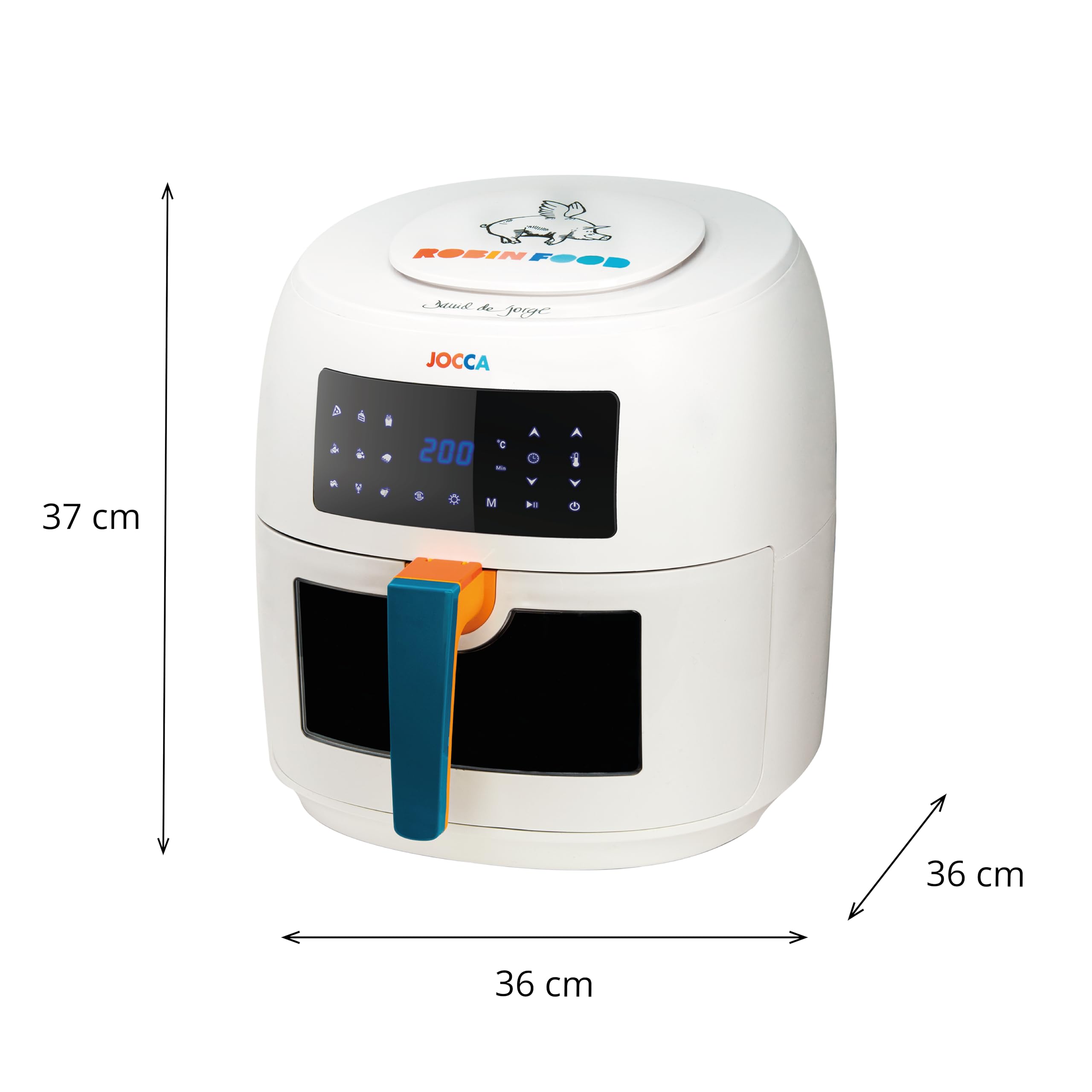 Jocca - Frytkownica na gorące powietrze 7,4 l Robin Food | Frytkownica bezolejowa z oknem Chef David de Jorge| Air Fryer | 1800 W moc | Zabezpieczenie przed przegrzaniem | Ekran dotykowy LED