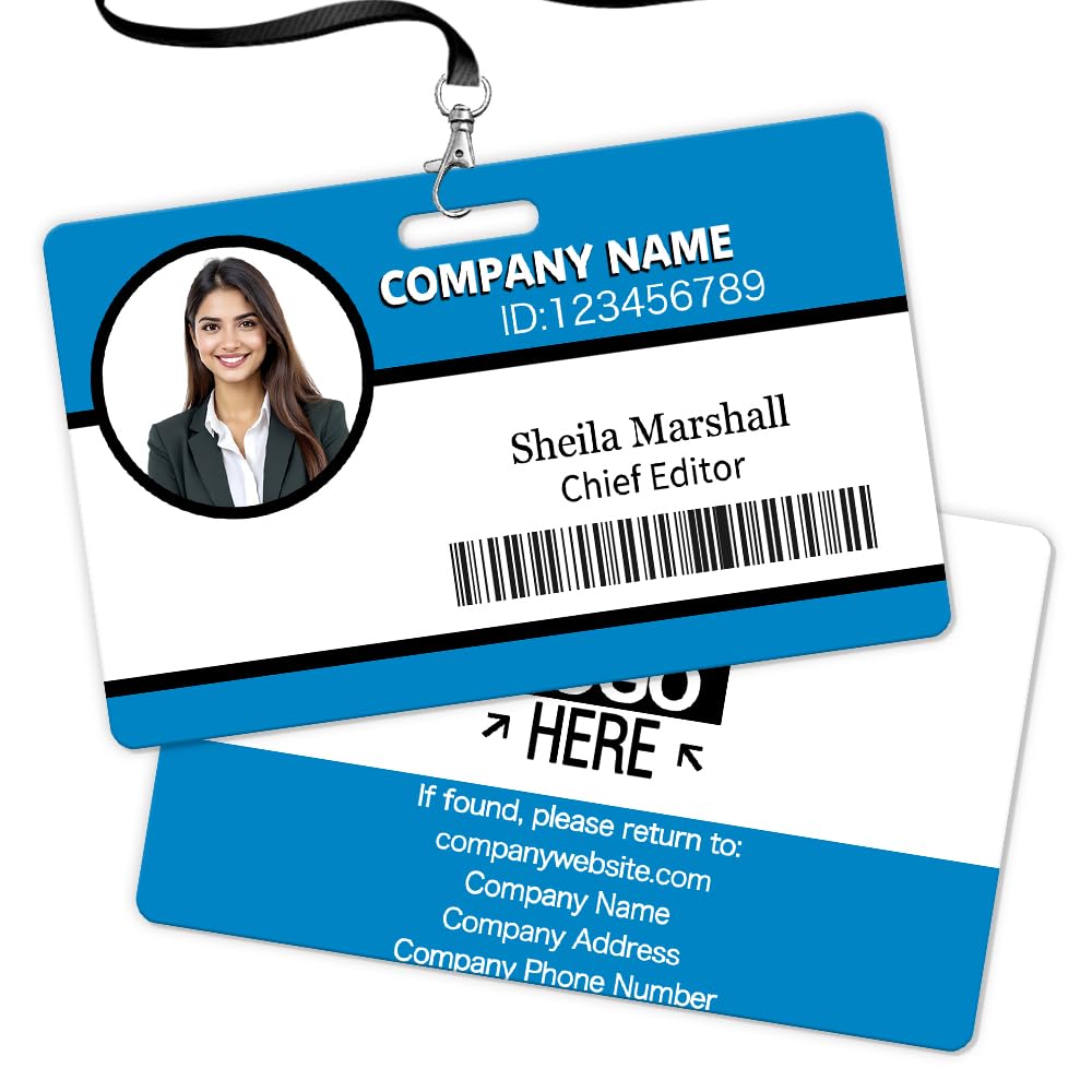 Custom ID Badge with Photo Logo Barcode Personalised Name Identification Badges Double Sided Print Employee ID Badge for Office Worker Doctor Nurse Student(Horizontal-Style 2)