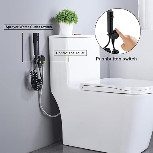 Miniatura 2 de Jincrop - Pulverizador de bidé para inodoro, accesorio de bidé de mano negro mate con válvula de control doble, manguera de resorte retráctil para