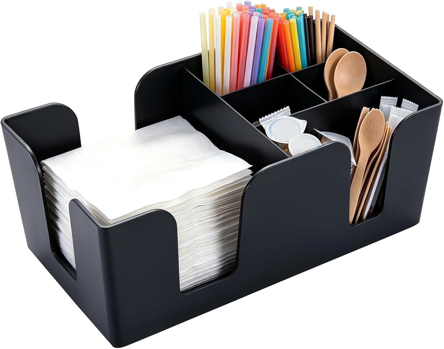 NYXOVA Bar Caddy with 6 Compartments, Plastic Bar Organizer, Napkin Holder