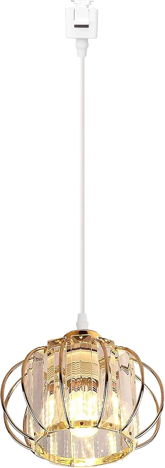 Kiven J-Type Track Lighting Pendants, J Track Pendant Lights with Crystal Lampshade,Modern Decorative Track Lighting Fixture for Hallway Restaurant Kitchen Island Cafe TB2982