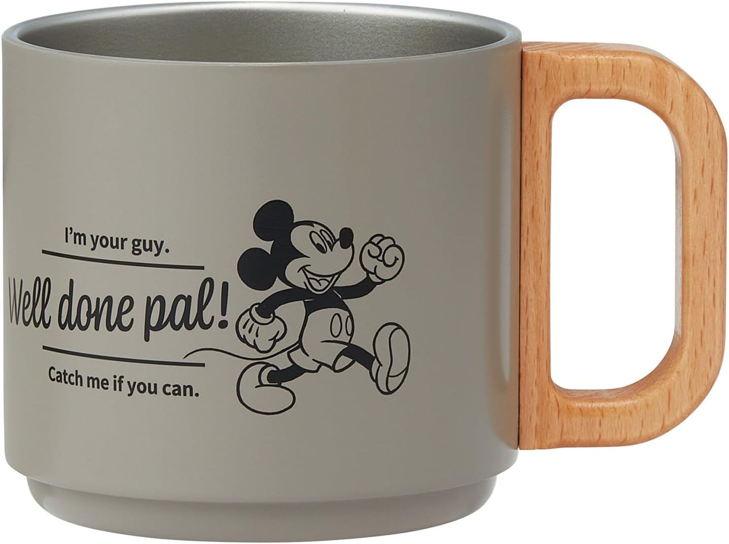 Skater SSTMG3S-A Stacking Stainless Steel Mug, 11.8 fl oz (350 ml), Insulated, Vacuum Insulated, Wooden Handle, Disney Mickey Mouse