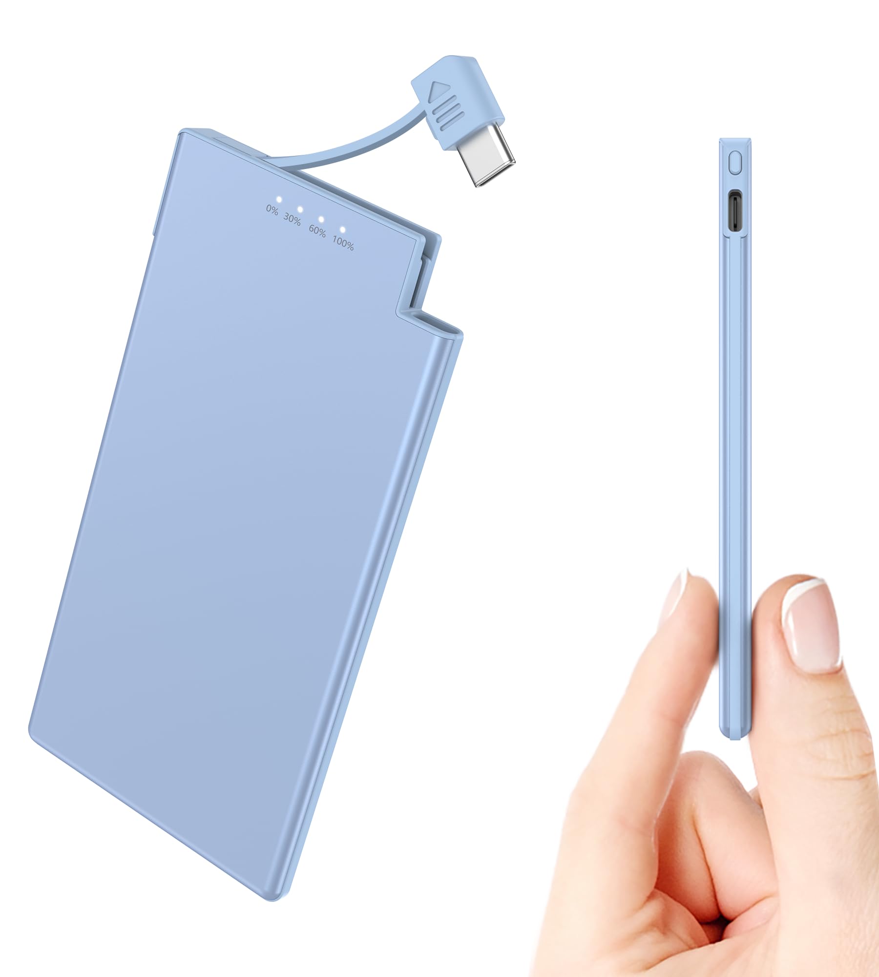 Auskang USB-C Portable Charger with Built in Cable-5000mAh Slim Power Bank Compatible with iPhone17 16 15 Series/Samsung/Google Pixel/Android Phones