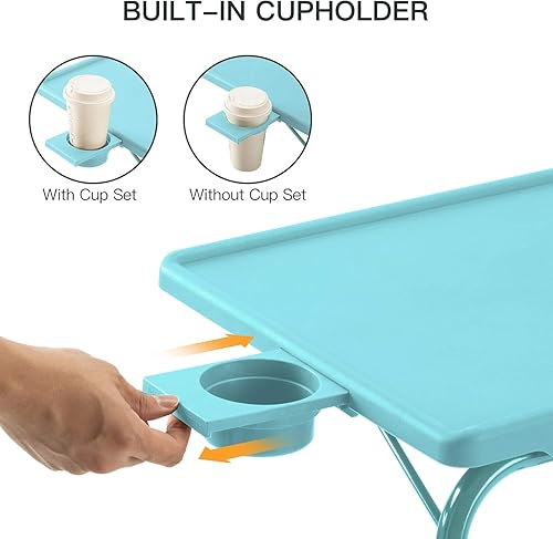 Miniatura 5 de Mesa ajustable para TV  Bandeja de TV en cama y sofá, cómoda mesa plegable con 6 ajustes de altura y 3 ángulos de inclinación (azul)