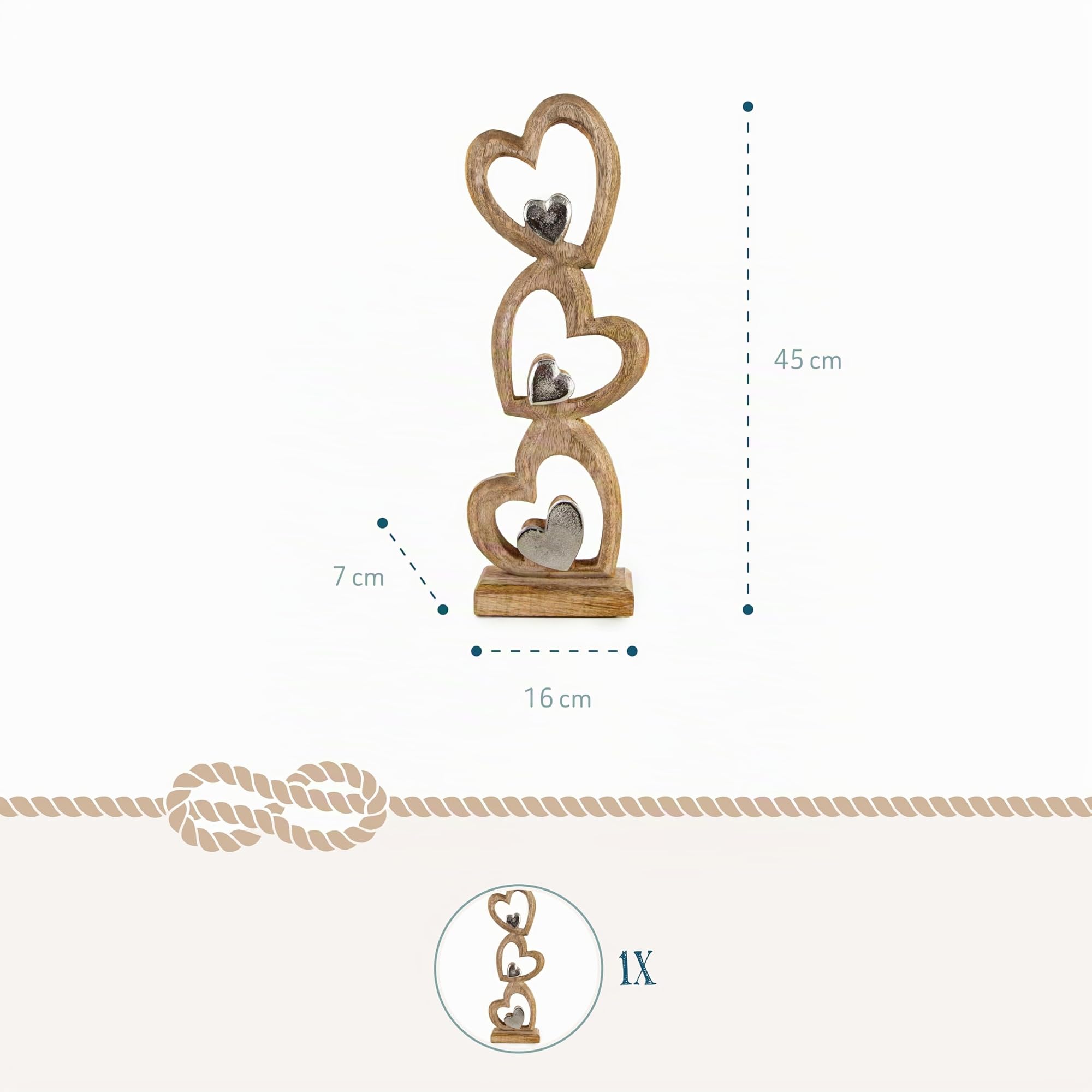 Logbuch-Verlag Herz-Skulptur 7 cm Holz – Geschenk Freundin | Sommer Hochzeit Brautpaar für Wohnung und Tisch Brautstrauß Hochzeitstafel