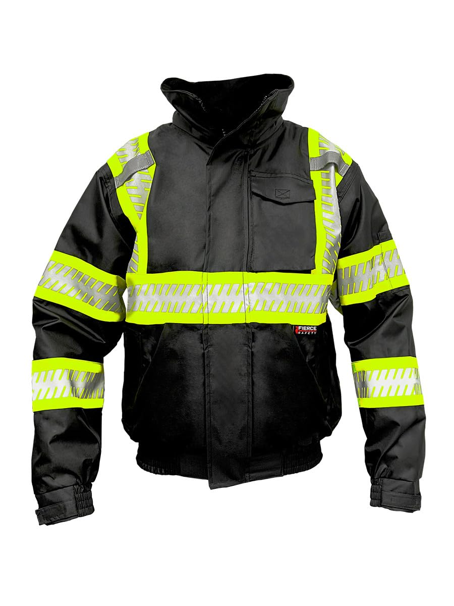 Fierce Safety 3-in-1 Superior Hi-Vis Black Bomber Safety Jacket with Fleece - ANSI Class 1