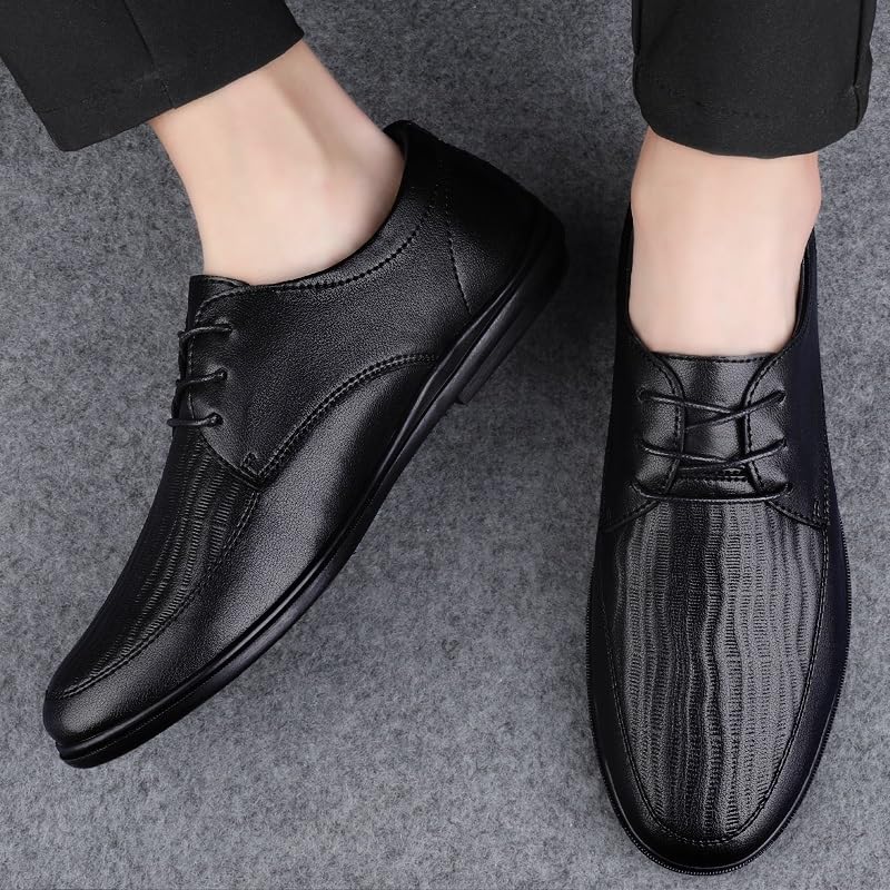 New Retro Oxford Shoes for Men Classic Lace-up Formal Tuxedo Shoes Pointed Toe Leather Brogue Wing tip Shoes Anti-Slip Rubber Sole Slip Resistant Party4