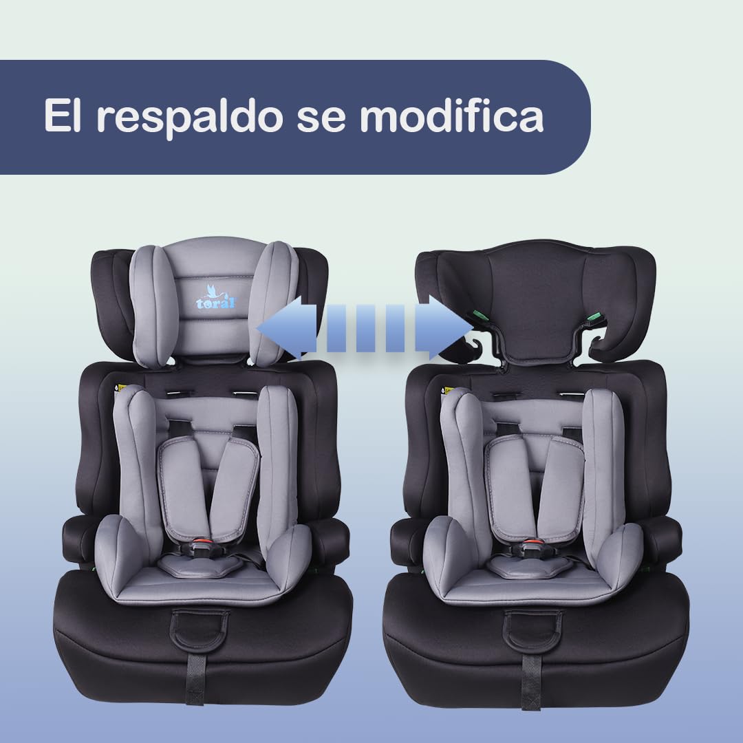 Toral Alzador Coche Niño - Silla Coche Grupo 1 2 3 i-Size - Desde 76-150 cm - Silla Coche Bebe - Elevador coche niño y niña - Silla bebe coche Modelo Gris