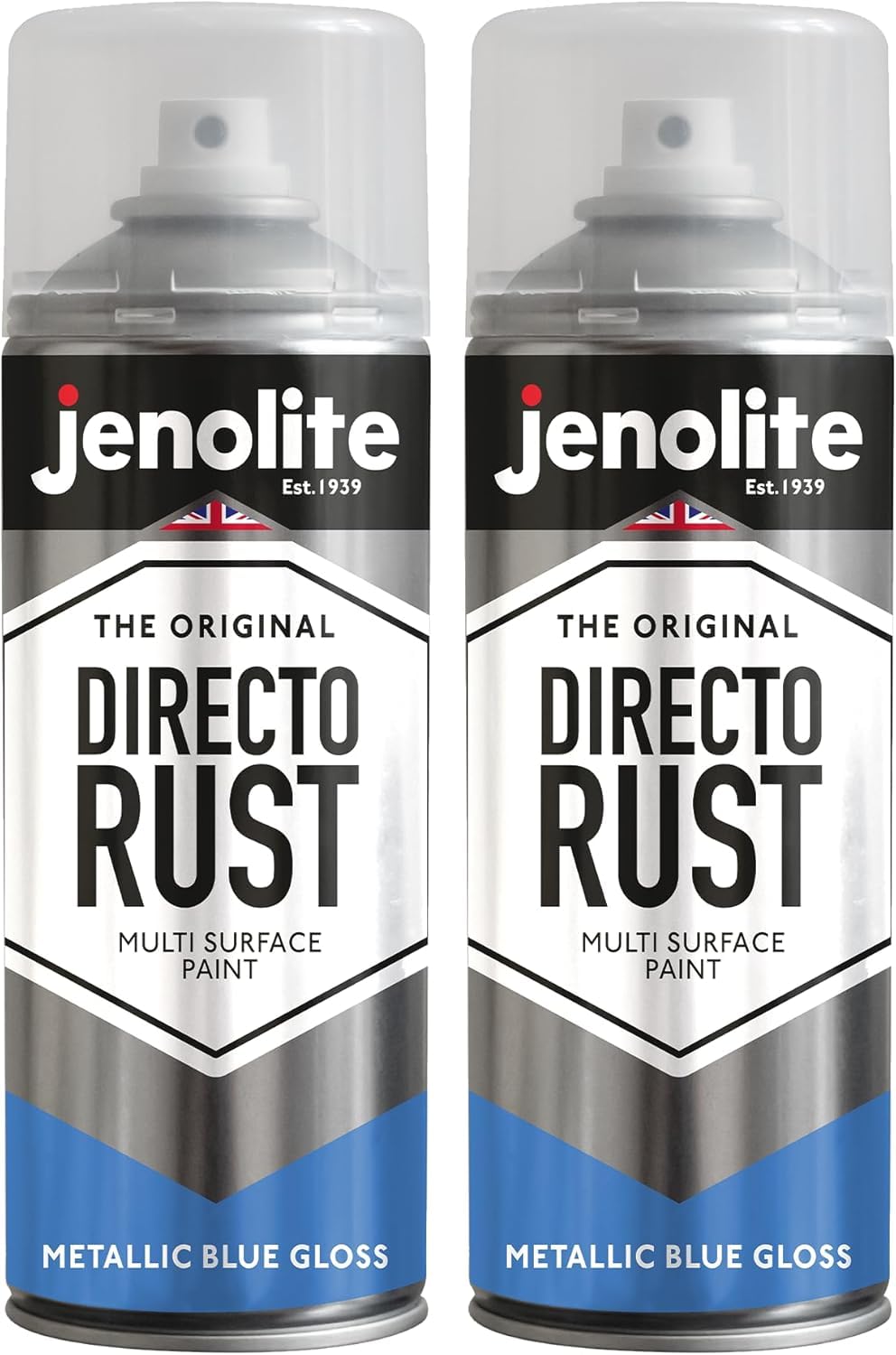 Jenolite Blue Directorust Metallic Gloss Spray Paint | | 2X400ml | Multi-Surface Spray Paint For Metal, Wood, Plastic | All-In-Oneprimer, Undercoat And Topcoat | Interior & Exterior