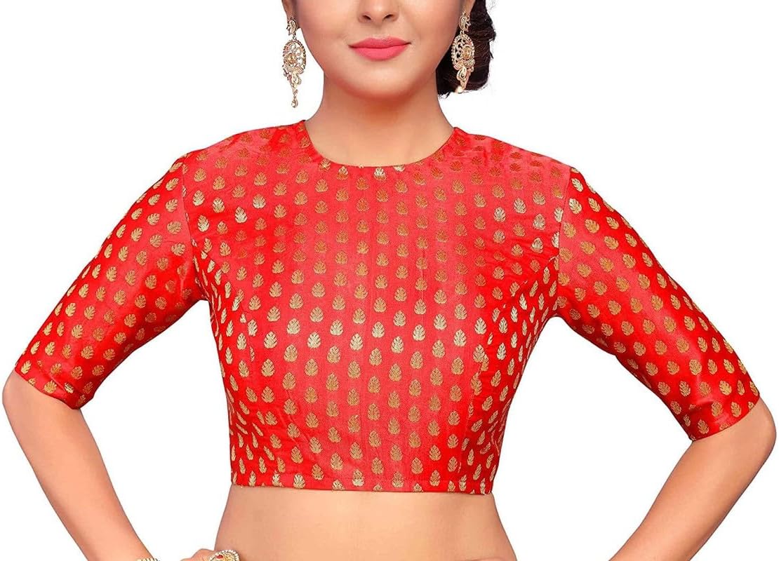 Brocade Blouse Bollywood Lehenga Crop Top Readymade Sari Choli Wedding Partywear