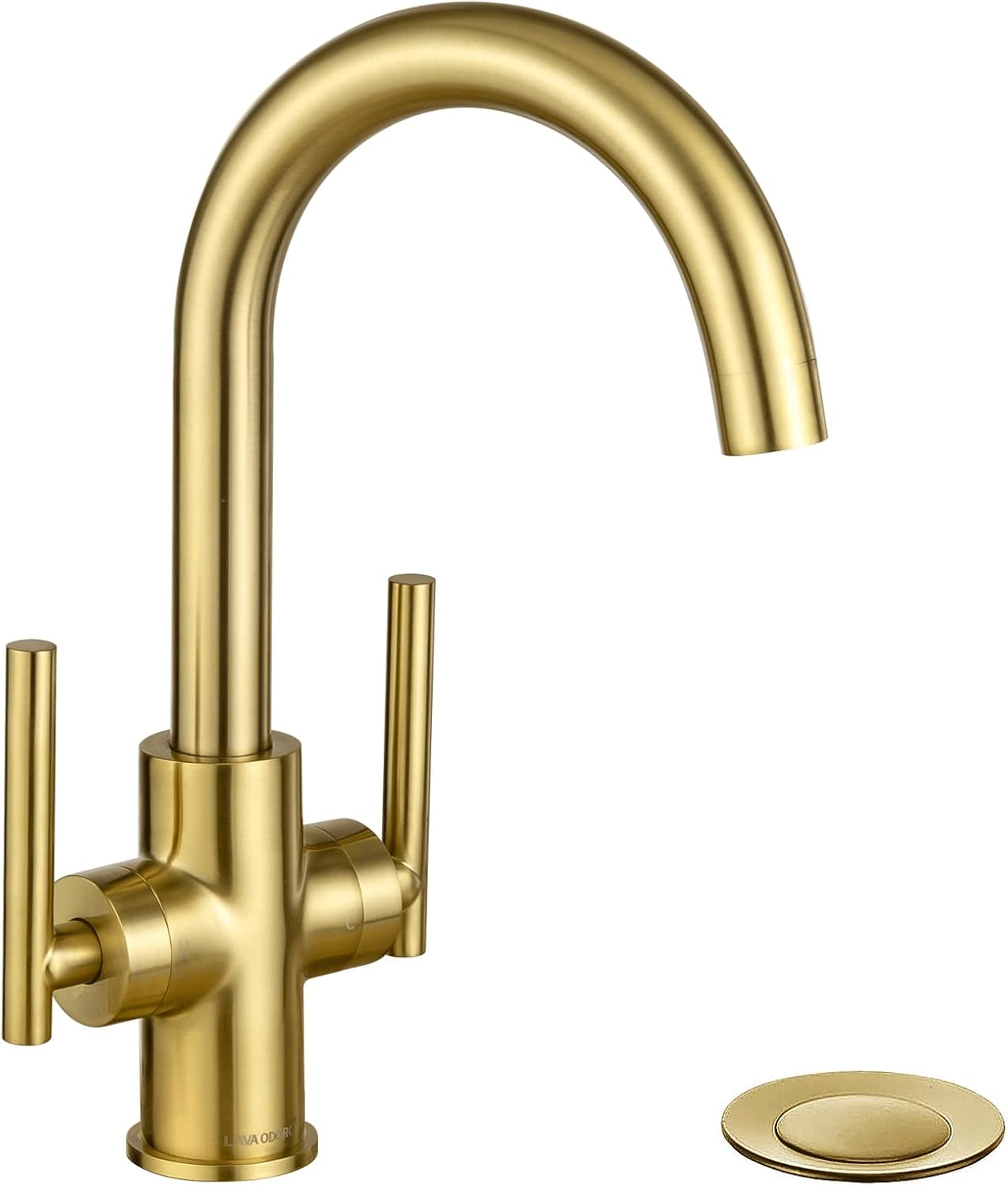 Gold Bathroom Faucet Single Hole, Lava Odoro Brushed Brass Bathroom Faucet, 2 Handle Modern Bathroom Sink Faucet Bar Faucet with Pop up Drain Assembly, Deck Plate Included, BF555-SG Thumbnail
