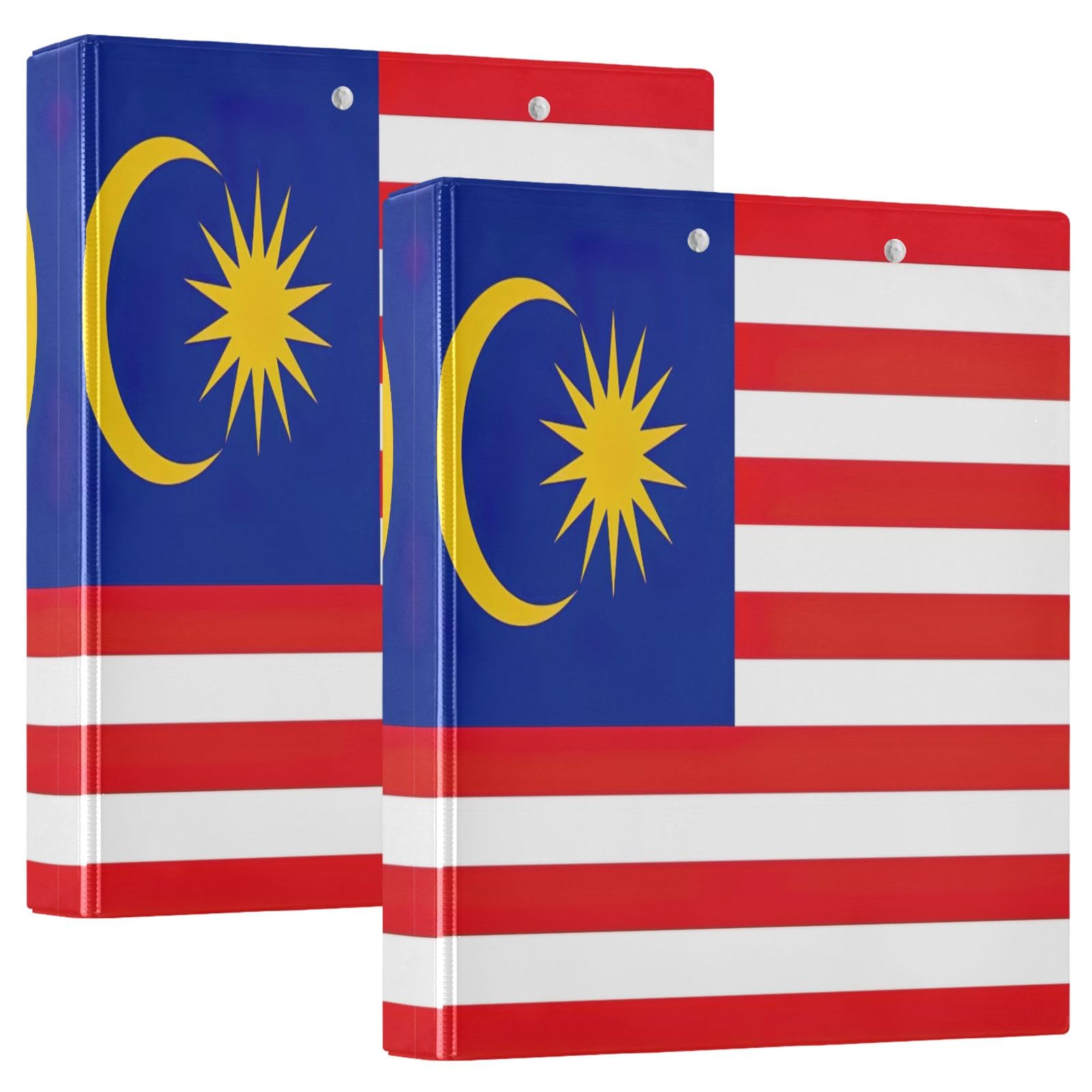 Malaysia Flag 1.5 Inch Binder 3 Ring Decorative Cute Three Ring Binder with Anti-Slip Metal Clip Versatile Binders for Work School Office, 2 Pack