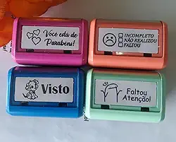 Carimbos Pedagógicos para Professor, kit com 4 Carrimbos